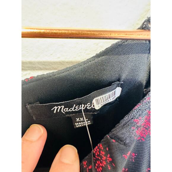 MADEWELL Black Red Smocked Midi Floral Print Sheer Lined Dress size XXL - Picture 12 of 15